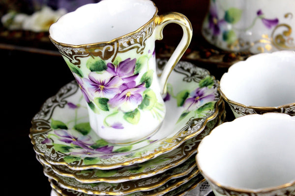 Japanese Tea Set, Nippon, Hand Painted, 5 Cups & Saucers 18241 - The Vintage TeacupTeacups