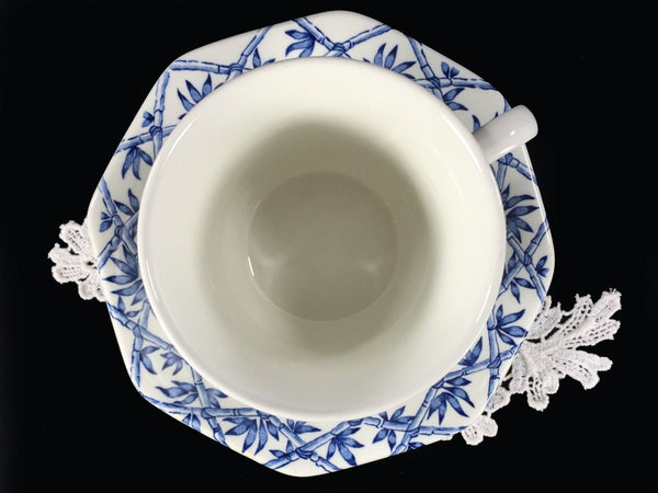 J&G Meakin Blue and White Trellis Tea Cup / Coffee Mug and Saucer, England -J - The Vintage TeacupTeacups