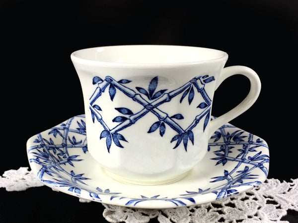 J&G Meakin Blue and White Trellis Tea Cup / Coffee Mug and Saucer, England -J - The Vintage TeacupTeacups