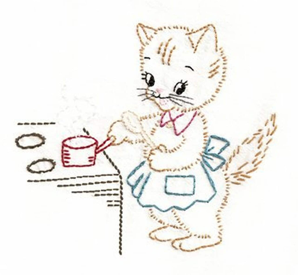 Iron-on Embroidery Transfer Pattern Vogart #219 A Kitten A Day to Cheer  Your Kitchen.