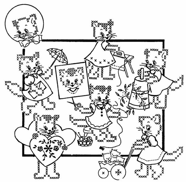 Kitten Motifs, 3877, Aunt Martha's®, Vintage Embroidery, Transfer Pattern, Hot Iron Transfers, Purr-sonality Cat - The Vintage TeacupNeedlecraft Patterns