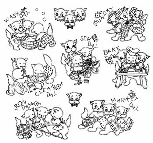 Kitten Motifs, 3955, Aunt Martha's®, Vintage Embroidery, Transfer Pattern, Hot Iron Transfers, Three Kittens - The Vintage TeacupHot Iron Transfers