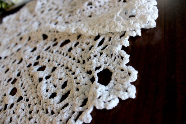 Large Crochet Table Topper, Chunky Crocheted Centerpiece, Handmade Linens 14481 - The Vintage TeacupTablecloth