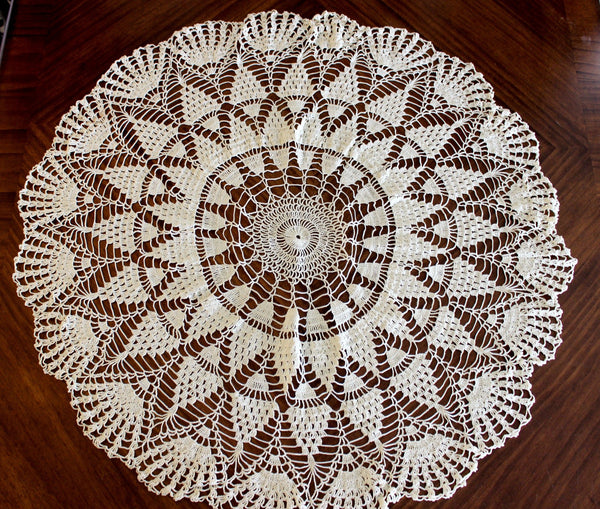 Large Crochet Topper, Large Crocheted Centerpiece, Cream Table Cover 14284 - The Vintage TeacupTablecloth