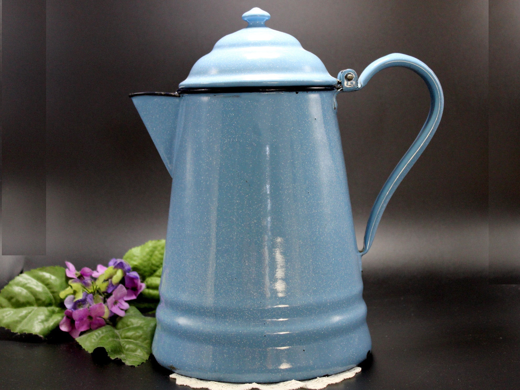 Vintage Enamelware Aluminum Teapot Vintage Large Vintage Blue