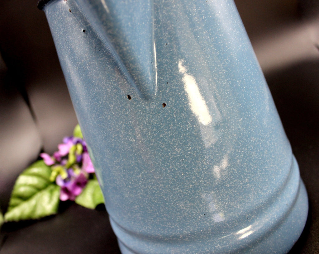 Large Vintage Blue Speckle Enamelware, Granite Ware Coffee Pot