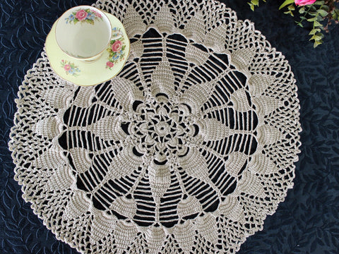 Large Vintage Doilies, 20 Inch Crochet Doily, or Centerpiece, Tan Doily, Medium Weight Thread, Large Pineapple Doily 17344 - The Vintage TeacupDoilies