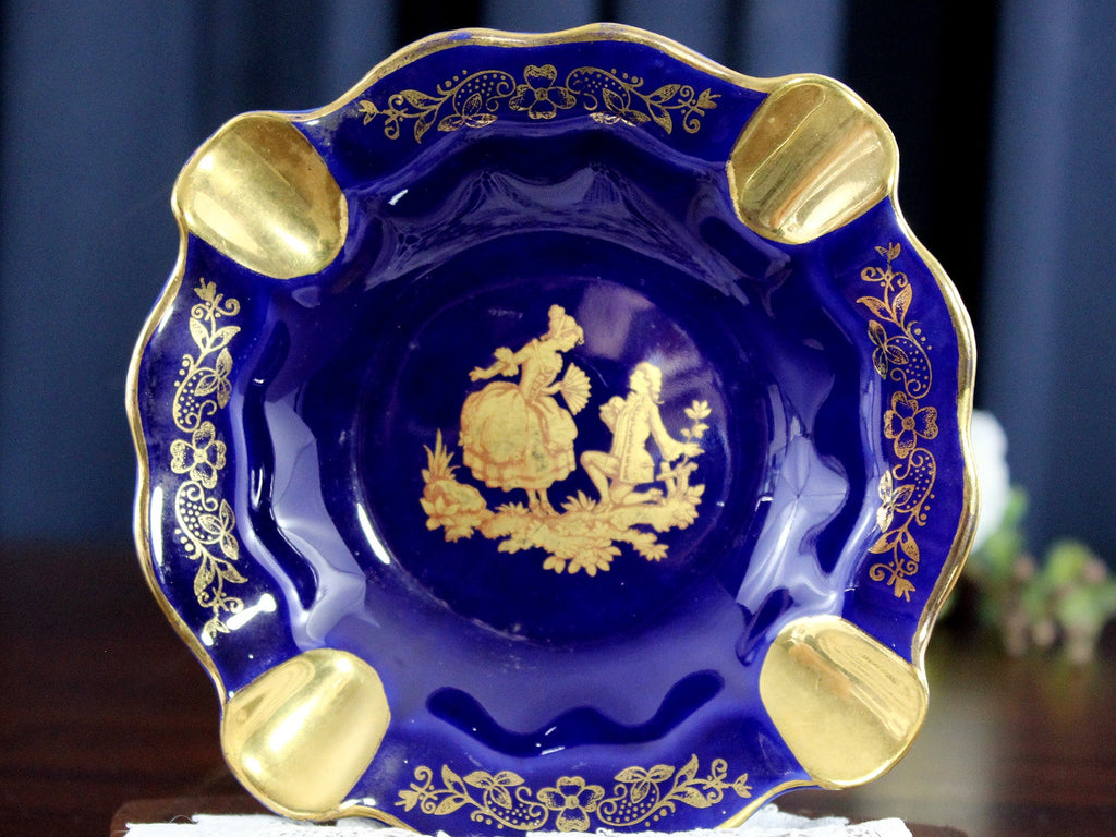 Limoges 5.25" Ash Tray, Cobalt Blue & Gold, Ashtray, Made in France 18192 - The Vintage TeacupAccessories