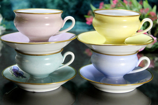 Lot of 4 Demitasse Tea Cups. Four Pastel Colored Demi Teacups and Saucers -J - The Vintage TeacupTeacups