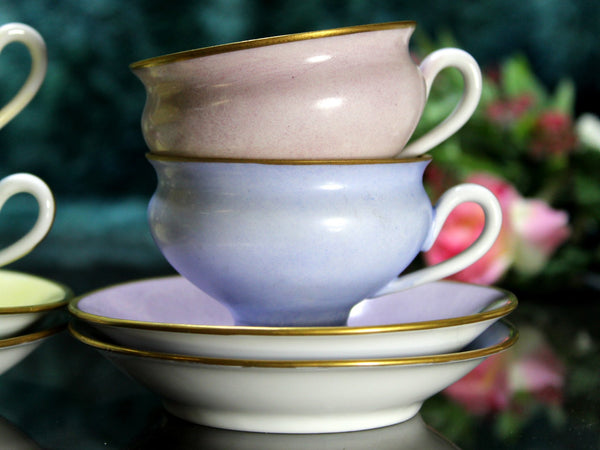 Lot of 4 Demitasse Tea Cups. Four Pastel Colored Demi Teacups and Saucers -J - The Vintage TeacupTeacups