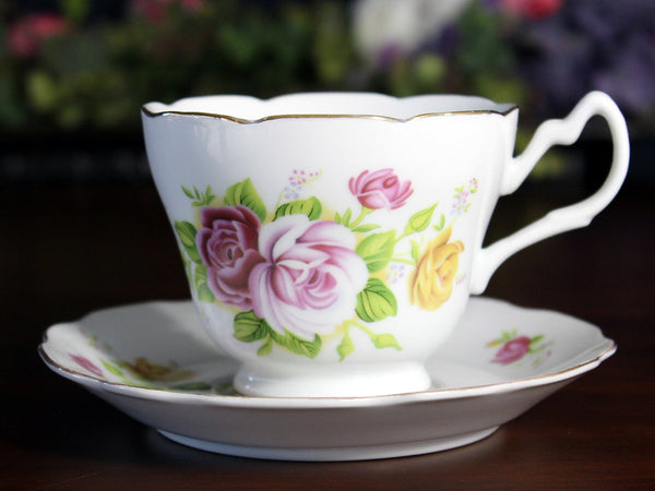 Made in China, Cup & Saucer, White with Pink Florals, Porcelain Teacup 17534 - The Vintage TeacupTeacups