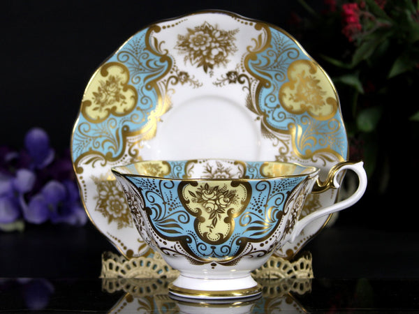 MAJESTIC Turquoise Teacup, Royal Albert Avon Shaped, Cabinet Tea Cup & Saucer -K - The Vintage TeacupTeacups
