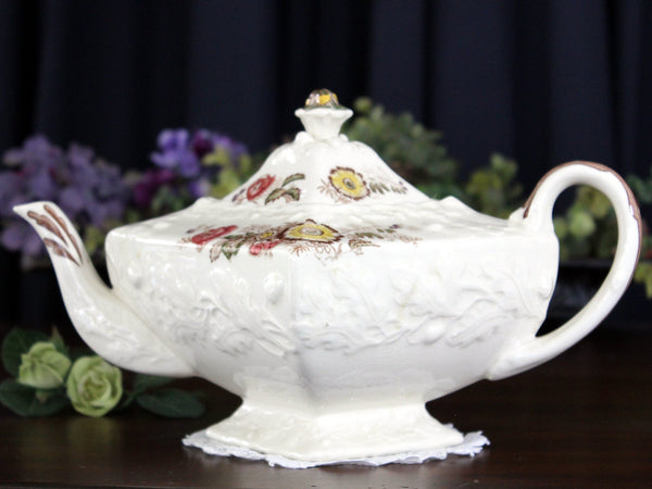 Mason's Friarswood, Ironstone Teapot, Large Square Tea Pot, Acorn and Leaf Relief 17905 - The Vintage TeacupTeapots