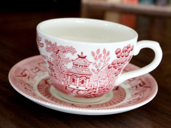 MISMATCHED Red transferware Teacup, Vintage Tea Cup and Saucer, Churchill 15530 - The Vintage TeacupTeacups