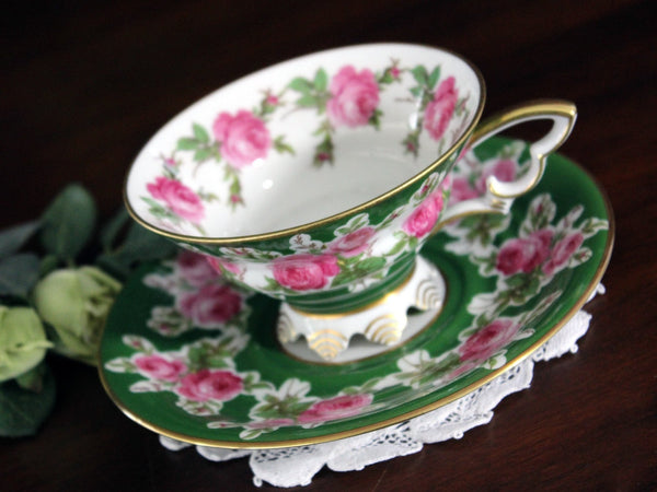 Mitterteich Claw Footed Teacup & Saucer, Pink Roses, Bavaria Germany 17903 - The Vintage TeacupTeacups