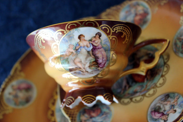 Mitterteich, Pictorial Teacup, Saucer & Side Plate, Trio Gold Trim, Bavaria Germany 16536 - The Vintage TeacupTeacups