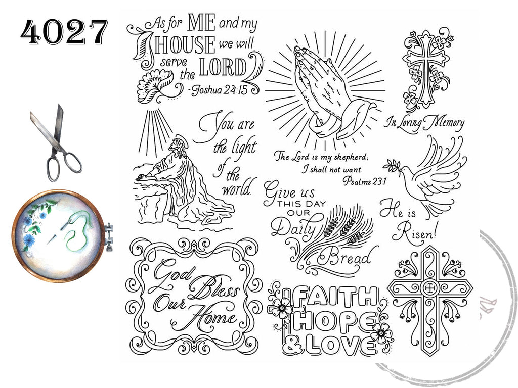 NEW Aunt Martha's 4027 Christian Blessings, NEW Transfer Pattern, Hot Iron Transfers, Uncut, Unopened Transfers - The Vintage TeacupHot Iron Transfers