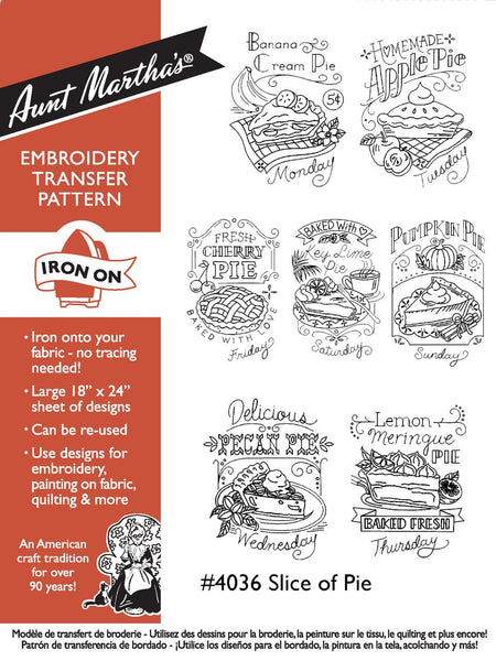 New Aunt Martha's 4036, A Slice of Pie, Transfer Pattern, Hot Iron Transfers, Uncut, Unopened Transfers - The Vintage TeacupHot Iron Transfers