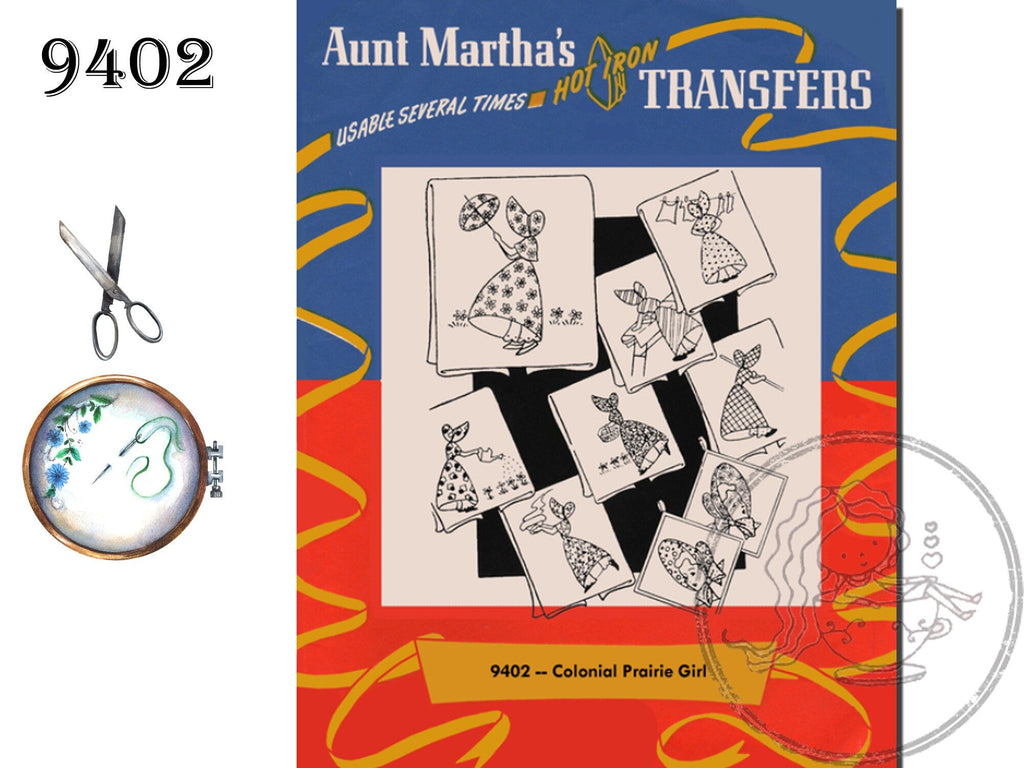 NEW Transfers, Colonial Prairie Girl, Aunt Martha's 9402, Transfer Pattern, Hot Iron Transfers - The Vintage TeacupHOT IRON TRANSFERS