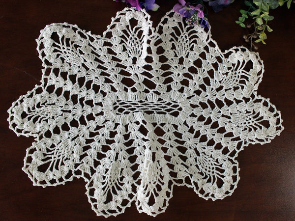 Oval Crochet Doily, or Small Centerpiece, Pineapple Ruffle Border, White Doily, in Medium Weight Thread 16672 - The Vintage TeacupDoilies