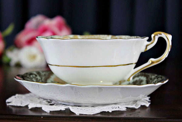 Paragon Bone China, Tea Cup, Minty Green Bands, Mixed Florals, Teacup & Saucer 18141 - The Vintage TeacupTeacups