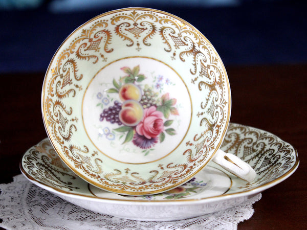 Paragon Bone China Tea Cup, Minty Green with Fruit, Teacup & Saucer 16067 - The Vintage TeacupTeacups