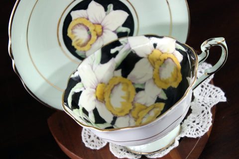 Paragon Mint Green, Teacup & Saucer, Daffodil Hand Painted Interior 17561 - The Vintage TeacupTeacups