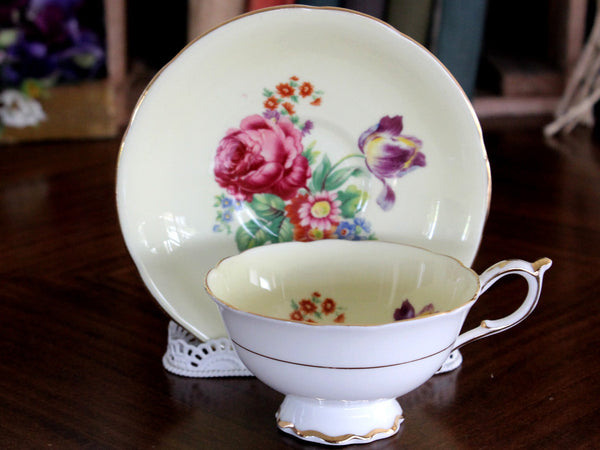 Paragon Pale Yellow Teacup with Saucer - English Bone China Tea Cup 15399 - The Vintage TeacupTeacups
