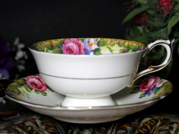 Paragon Tapestry Rose Teacup & Saucer - Wide-Mouthed English Bone China Tea Cup -K - The Vintage TeacupTeacups