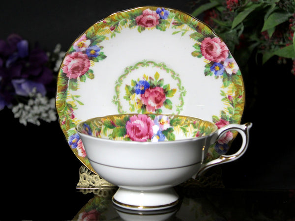 Paragon Tapestry Rose Teacup & Saucer - Wide-Mouthed English Bone China Tea Cup -K - The Vintage TeacupTeacups