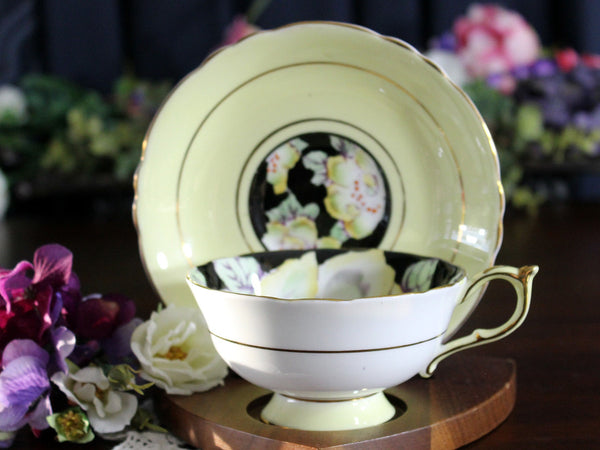 Paragon Teacup & Saucer, Pale Yellow, Dogwood Roses, Hand Painted Interior 17576 - The Vintage TeacupTeacups
