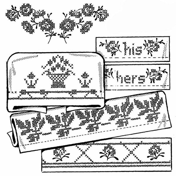 Pillowcase Designs, Lovely Borders, Flowers for Linens, Hot Iron Transfers, NEW Uncut, Unopened Transfers, Aunt Martha's, 3791 - The Vintage TeacupHot Iron Transfers