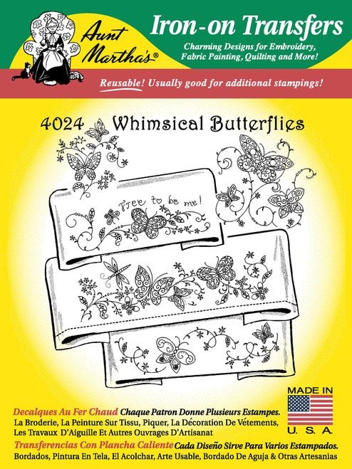 Butterflies and Flowers Aunt Martha's Iron on Transfer Patterns for  Embroidery