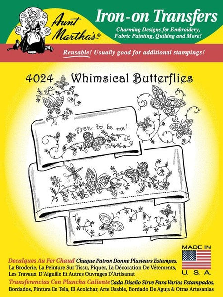 Pillowcase Designs, Whimsical Butterflies, Flowers for Linens, Hot Iron Transfers, NEW Uncut, Unopened Transfers, Aunt Martha's, 4024 - The Vintage TeacupHot Iron Transfers