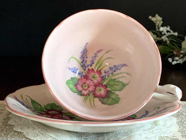 Pink Floral Teacup and Saucer, Royal Stuart Spencer Stevenson, English Tea Cup -J - The Vintage TeacupTeacups