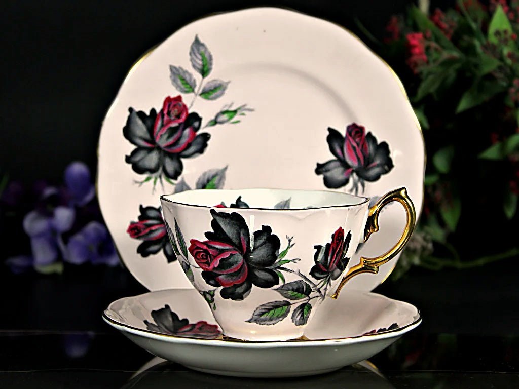 Pink Masquerade Teacup Trio, Royal Albert Tea Cup, Saucer and Side Plate, England -J - The Vintage TeacupTeacups