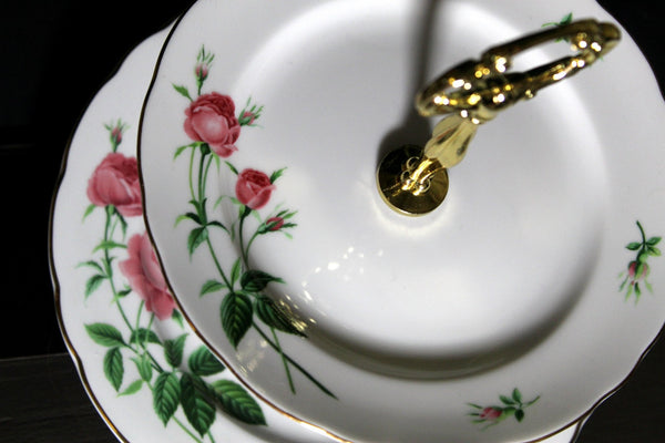 Pink Rose 2 Tier Serving Plates, Dessert Tray, Snack Dish, Tidbit Plate -J - The Vintage TeacupAccessories