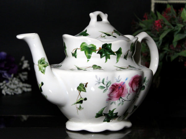 Pink Rose Tea Pot, 4 Cup Teapot, Made in England -J - The Vintage TeacupTeapots