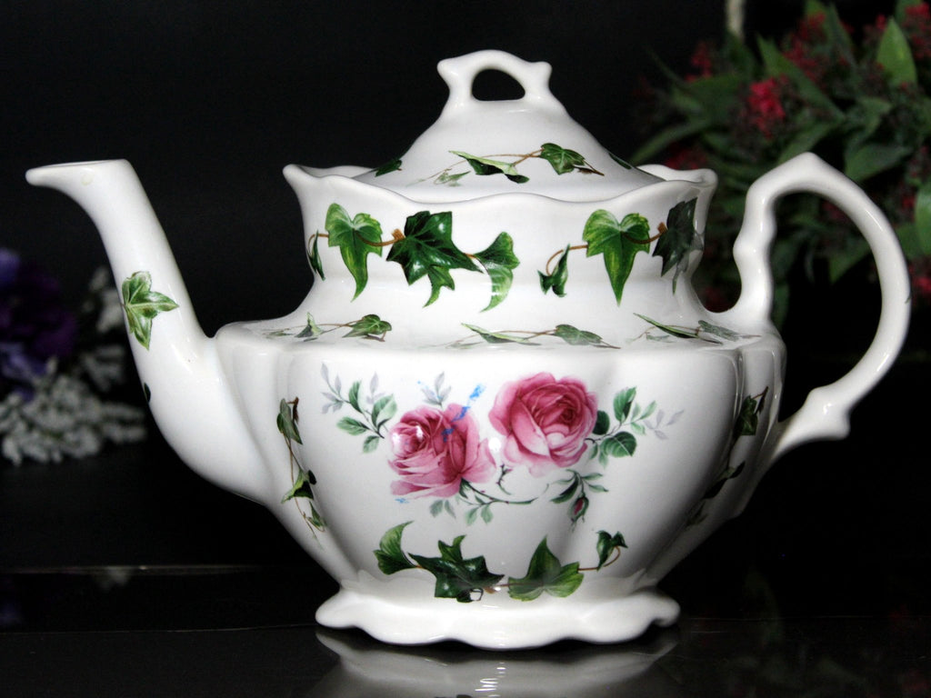 Pink Rose Tea Pot, 4 Cup Teapot, Made in England -J - The Vintage TeacupTeapots