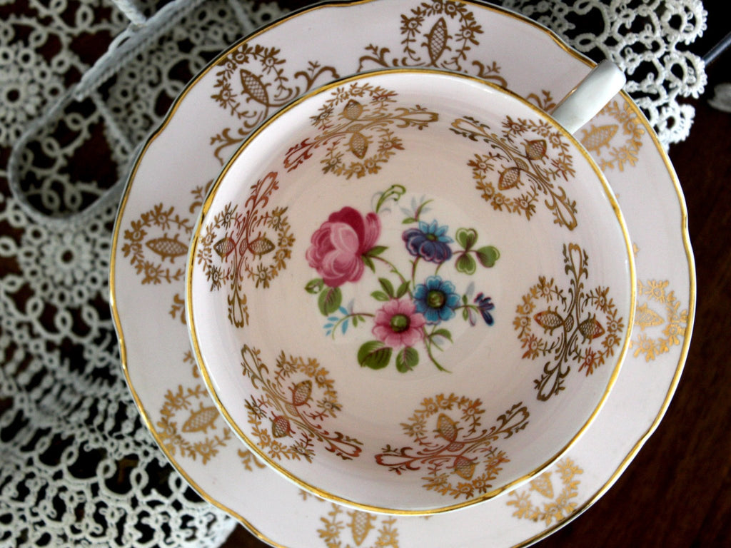 Pink Royal Grafton Teacup, Wide Mouthed, Floral Interior, Vintage Cup and Saucer 15562 - The Vintage TeacupTeacups