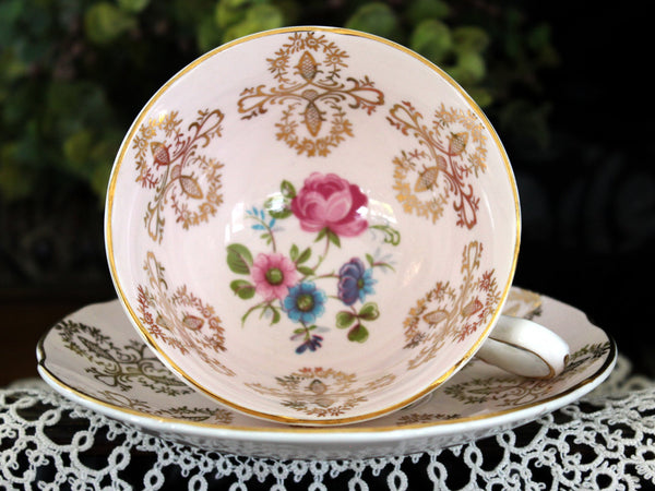 Pink Royal Grafton Teacup, Wide Mouthed, Floral Interior, Vintage Cup and Saucer 15562 - The Vintage TeacupTeacups