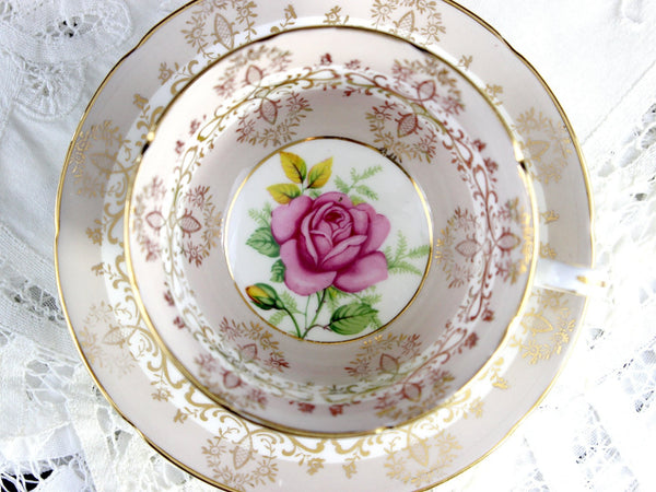 Pink Royal Grafton Teacup, Wide Mouthed, Floral Interior, Vintage Cup and Saucer 18174 - The Vintage TeacupTeacups