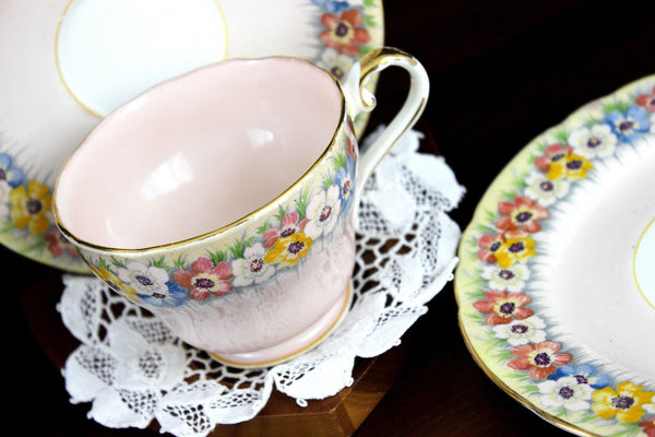 Pink Teacup Trio, Aynsley Teacup, Saucer & Side Plate, Dusky Pink 18204 - The Vintage TeacupTeacups