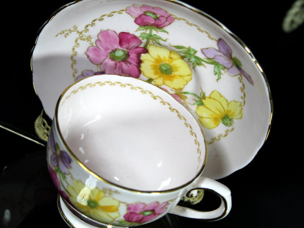 Pink Tuscan Teacup, Vintage Floral Tea Cup & Saucer, Made in England -J - The Vintage TeacupTeacups