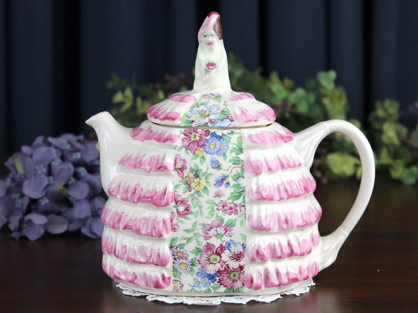 Pink Ye Daintee Ladyee, Sadler Teapot, Chintz Dress 18276 - The Vintage TeacupTeapots