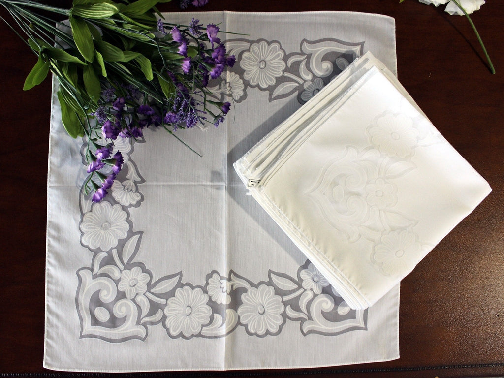 Poly Cotton Dinner Napkins, Set of 12, White Semi Sheer Napkins, Dinner Serviettes - 17174 - The Vintage TeacupTablecloths