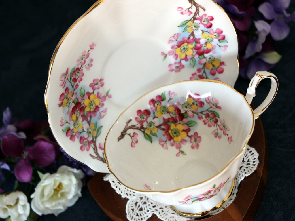 Princess Anne, Pink & Gold Blossom, Wide Mouth Vintage Tea Cup 17486 - The Vintage TeacupTeacups