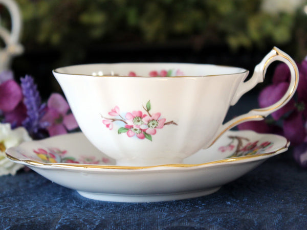 Princess Anne, Pink & Gold Blossom, Wide Mouth Vintage Tea Cup 17486 - The Vintage TeacupTeacups