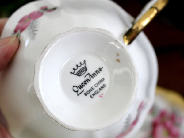 Queen Anne Cabinet Teacup and Saucer, English Bone China 15462 - The Vintage TeacupTeacups