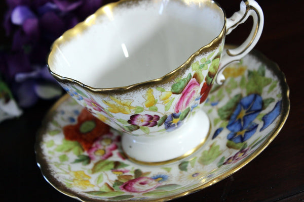Queen Anne Pattern, Hammersley, Square Chintz Teacup & Saucer 17573 - The Vintage TeacupTeacups